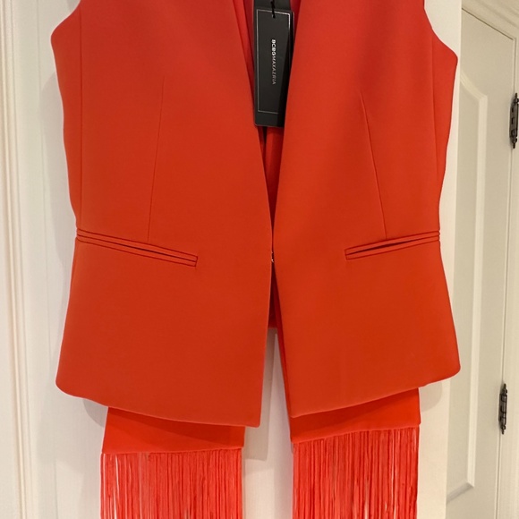 BCBG  Maxazria Vest with Scarf, Size XS, Poinsettia (Orange) - Picture 2 of 14